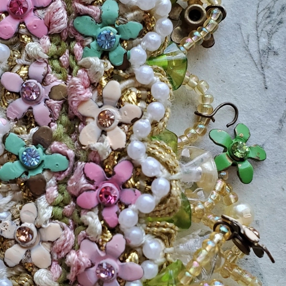 Vintage Estate Michal Negrin Floral Fabric Bracelet Victorian - Picture 11 of 16